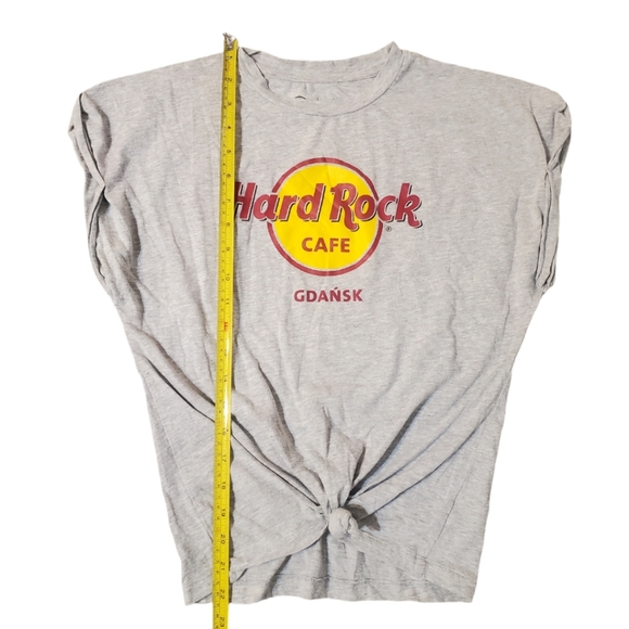 Hard Rock Cafe Women's Gray‎ Knotted Front Gdansk Cap Sleeve T-shirt Small - Picture 4 of 5